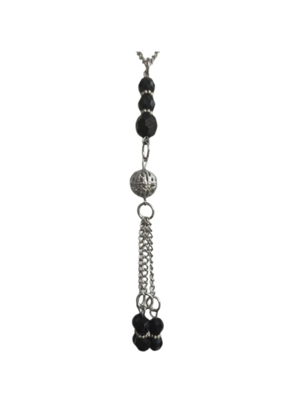 Silvertone Black Pendant Necklace Earring Set